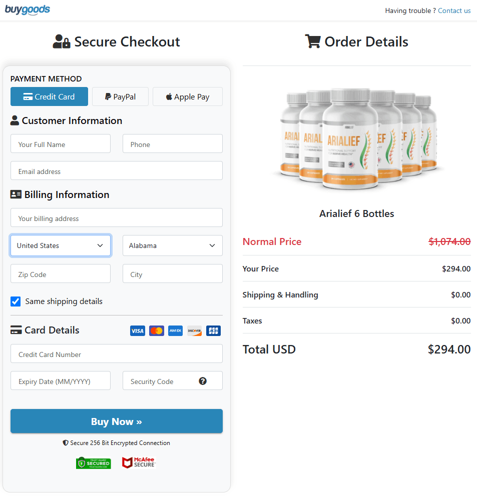 arialief arialief-secure-checkout-page